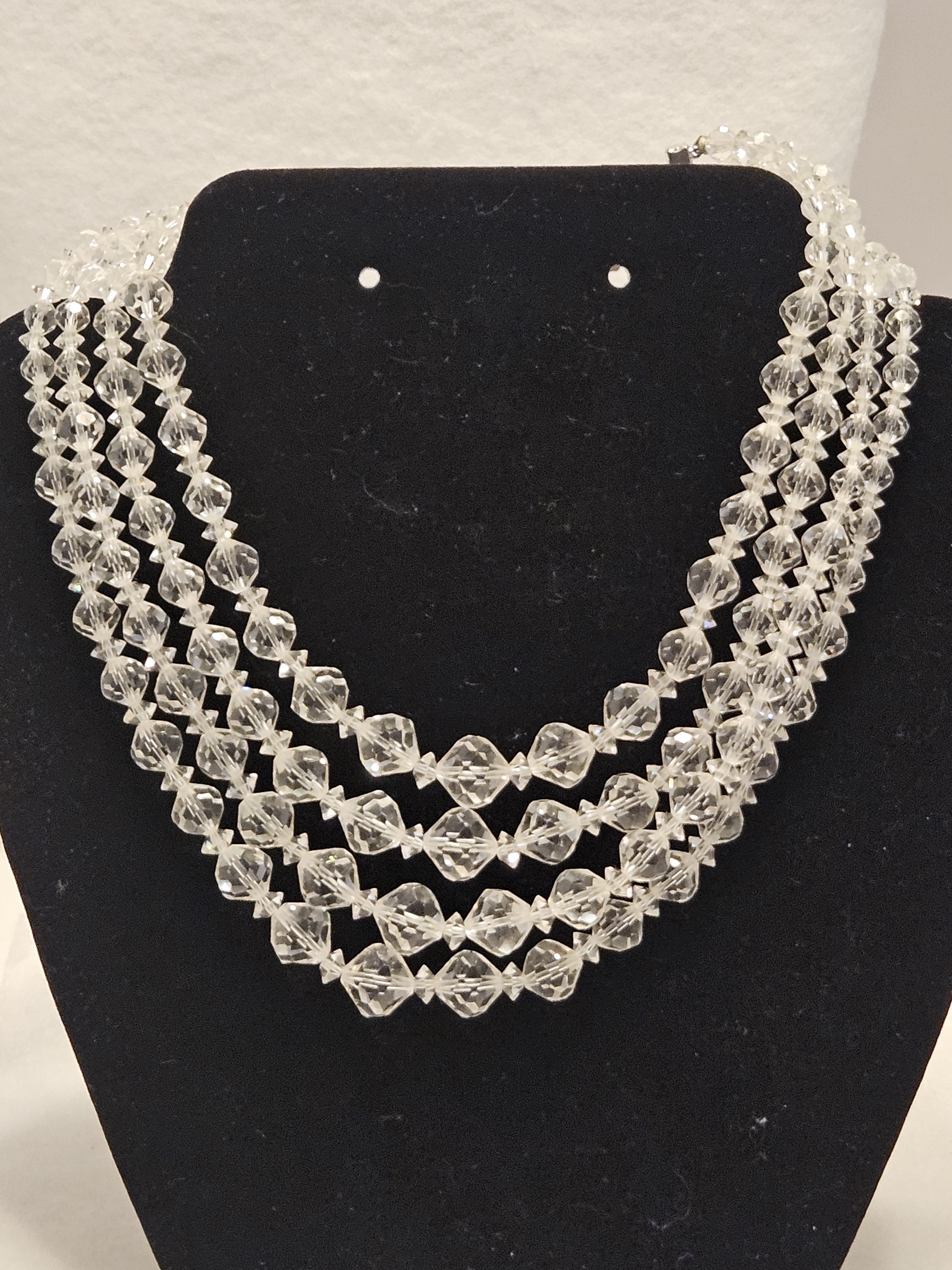 Vintage Laguna Aurora Borealis Crystal 4-Strand Bib Necklace 1950-1960's